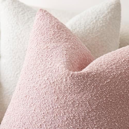 Foindtower Decorative Textured Boucle Throw Pillow Covers 24x24 Sakura Pink - Image 4