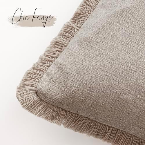 Foindtower Decorative Linen Fringe Throw Pillow Covers 20×20 Natural Linen - Image 3