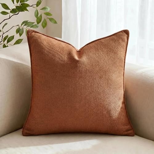 Fancy Homi Set of 2 Euro Sham Rust 24x24 Inch Soft Chenille Decorative Throw - Image 7