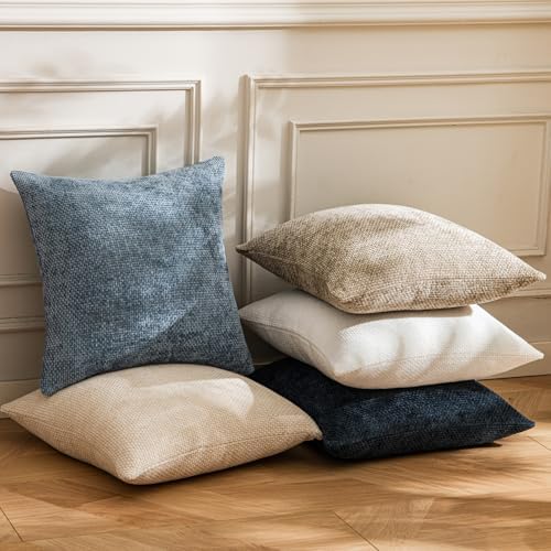 a moment Blue Chenille Throw Pillow Covers 18x18 Inch Pack of 2 Modern - Image 5