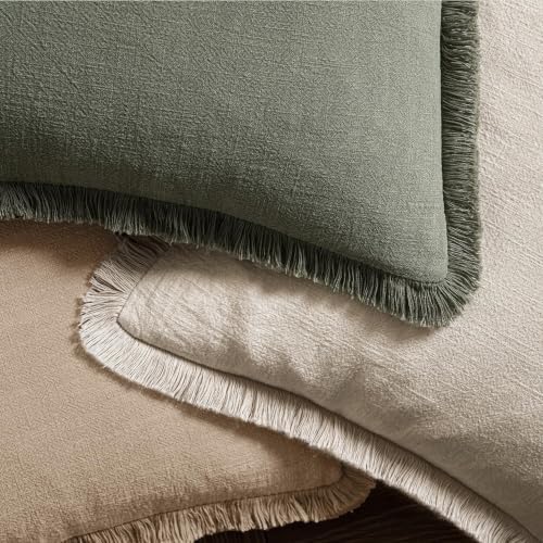 MIULEE Boho Linen Fringe Decorative Lumbar Throw Pillow Covers Camel 12x20 - Image 4