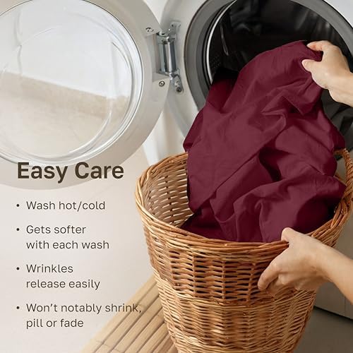 California Design Den Soft 100% Cotton Twin Sheets Set, Burgundy Red - Image 6