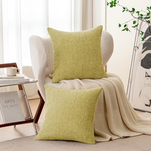 a moment Yellow-Green Chenille Throw Pillow Covers 24x24 Inch Pack of 2 Modern - Image 2