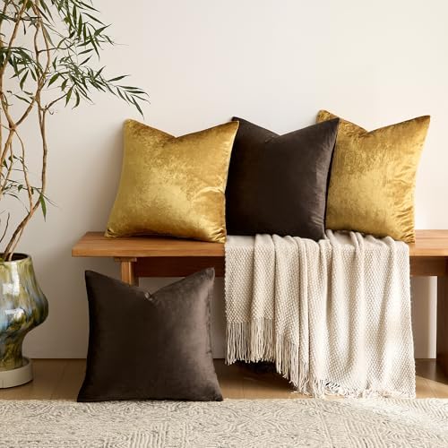 GIGIZAZA Pack of 4 Decorative Velvet Pillow Covers 20x20 Brown Gold - Image 2