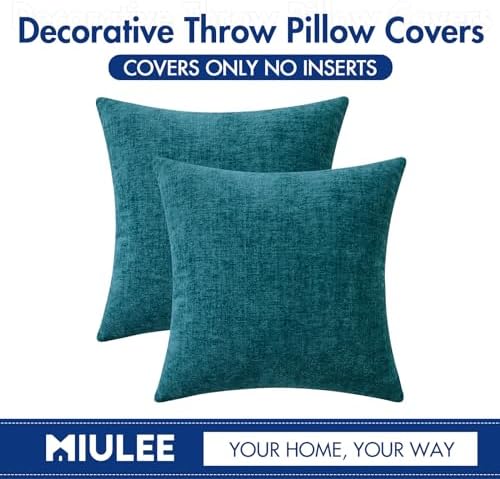 MIULEE Soft Chenille Throw Pillow Covers Dark Teal 20x20 Inch Pack of 2 - Image 6
