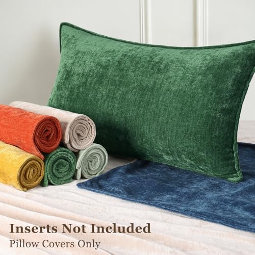 decorUhome Chenille Green Velvet Throw Pillow Covers 26x26 Set of 2 - Image 6