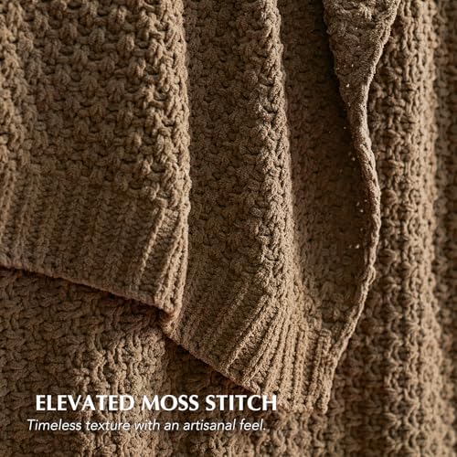 EVERGRACEHOME Chunky Chenille Knit Throw Blanket, 90 x 90, Camel Brown - Image 2
