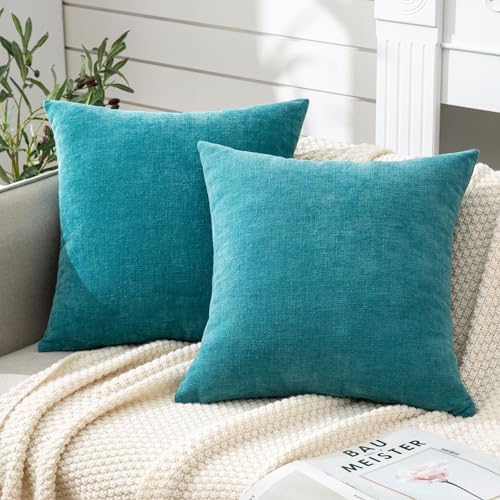 GAWAMAY Teal Chenille Throw Pillow Covers 26x26 Set of 2 by GAWAMAY