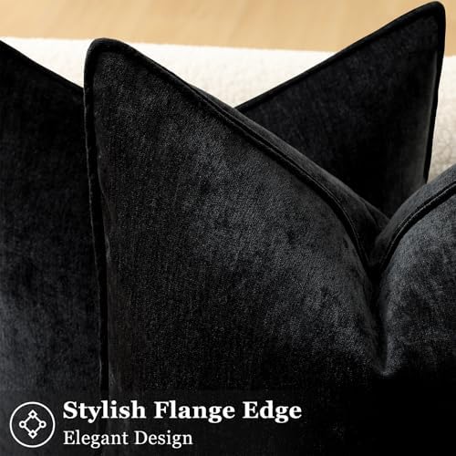 decorUhome Chenille Black Velvet Throw Pillow Covers 18x18 Set of 2 - Image 2