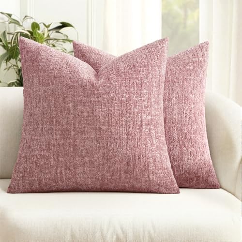 MIULEE Couch Pillow Covers Textured Chenille Home Decor 20x20 Blush Pink by MIULEE