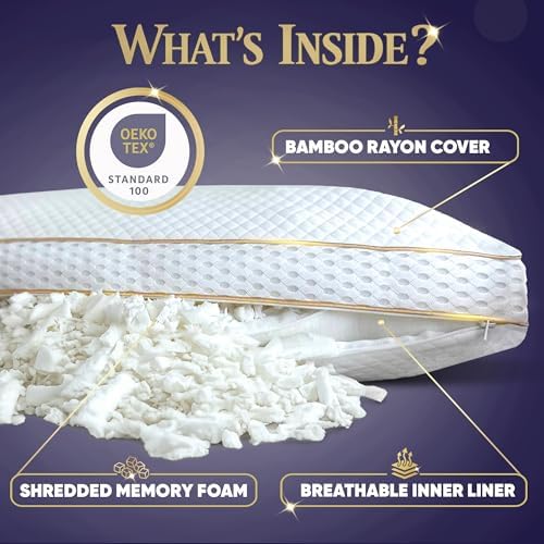 Royal Therapy Queen Memory Foam Pillow, Adjustable Shredded Odor-Free Cut-Out - Image 3
