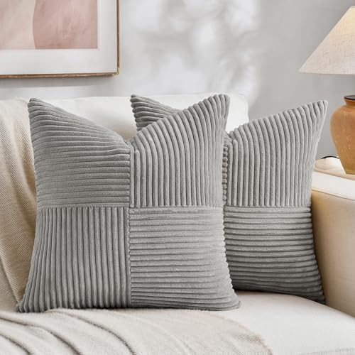 Fancy Homi 2 Packs Grey Decorative Throw Pillow Covers 22x22 Inch by Fancy+Homi