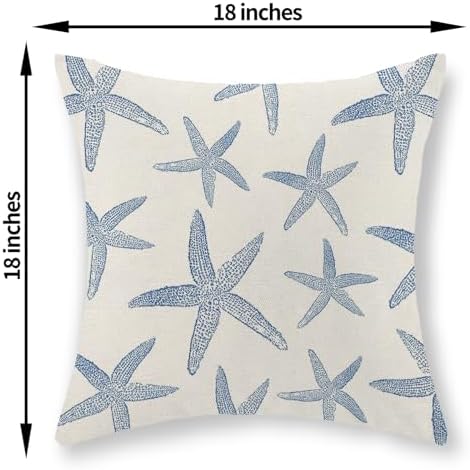 Navy Blue Starfish Pillow Covers 18x18 Set of 2 Coastal Throw Pillows Spring - Image 6