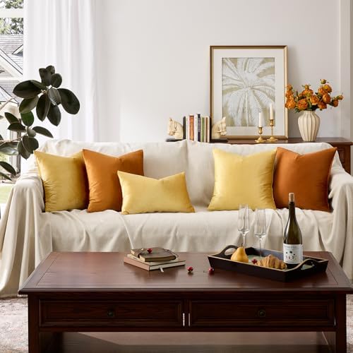 GIGIZAZA Yellow Velvet Pillow Covers 18x18 Decorative Pillows Pack of 2 - Image 7