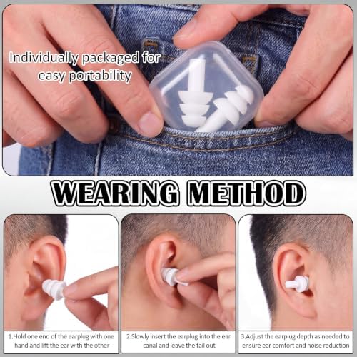 24 Pairs White Ear Plugs Bulk NRR 29dB Reusable Silicone Ear Plugs - Image 5