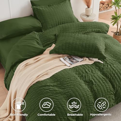 HYMOKEGE Olive Green King Size Comforter Set Seersucker 7 Pieces, All Season - Image 3