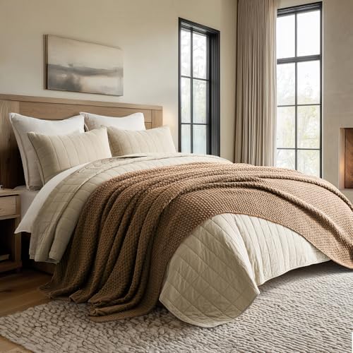 EVERGRACEHOME Chunky Chenille Knit Throw Blanket, Camel Brown - Image 5