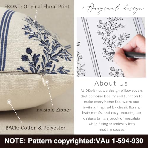 Vintage Throw Pillow Covers 12x20 Set of 2, Striped Floral Pillow Cover - Image 3