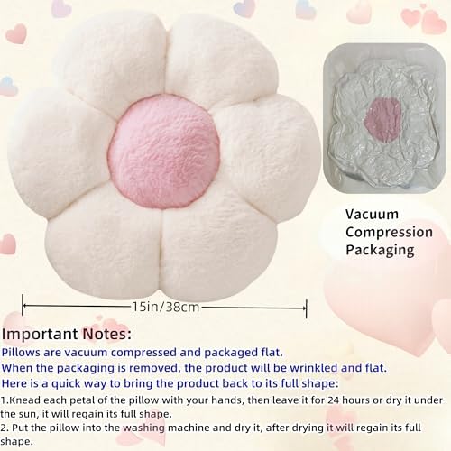 2 Pcs Flower Floor Pillow, Daisy Flower Shaped Pillows Set, Cute Preppy Room - Image 6