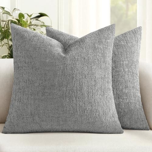 MIULEE Couch Pillow Covers Textured Chenille Home Decor 20x20 Medium Grey by MIULEE
