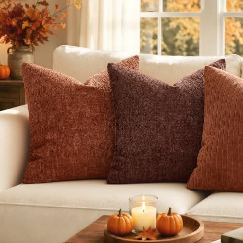 MIULEE Fall Couch Pillow Covers Textured Chenille 24x24 Rust - Image 4