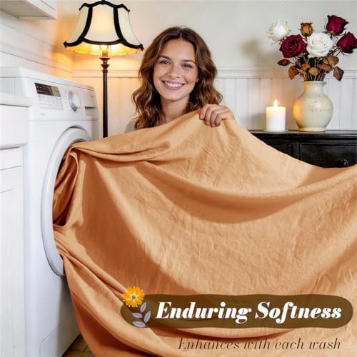 SONORO KATE 100% French Linen King Size Sheets Set, Natural Flax Bedding - Image 5