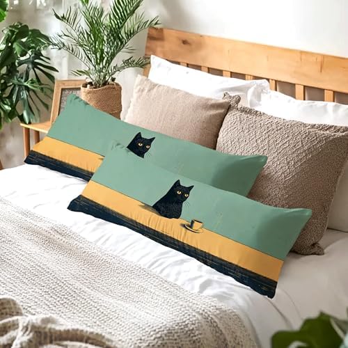 Black Cat 20x54 Body Pillow Cover, Aesthetic Black Cat Art Painting Long Body - Image 5