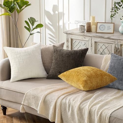 decorUhome Textured Chenille Throw Pillow Covers 20x20 Set of 2 Cream White - Image 5