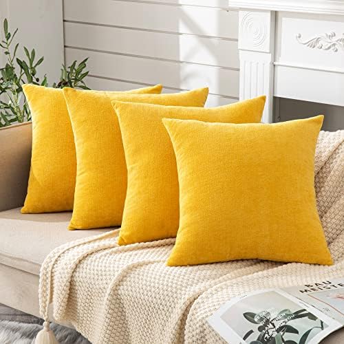 GAWAMAY Yellow Chenille Throw Pillow Covers 18x18 Set of 4 by GAWAMAY