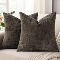 decorUhome Textured Chenille Throw Pillow Covers 24x24 Set of 2 Dark Brown by decorUhome