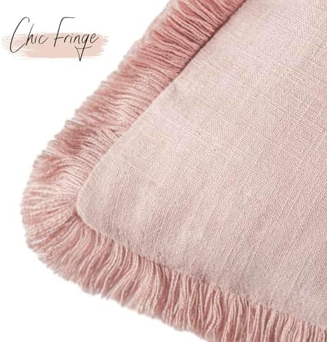 Foindtower Decorative Linen Fringe Throw Pillow Covers 18×18 Light Pink - Image 3