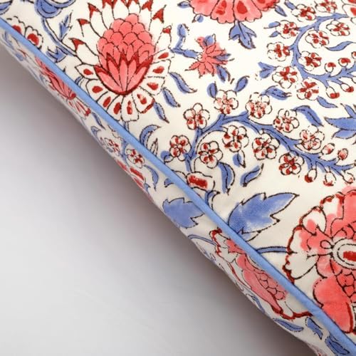 Ridhi Block Print Flamingo Pink Pillow Cover 24" x 24" Decorative Couch Pillows - Image 2
