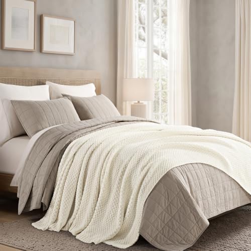 EVERGRACEHOME Chunky Chenille Knit Throw Blanket, 90 x 90, Ivory White - Image 5
