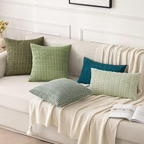 MIULEE Corduroy Decorative Throw Pillow Covers 18x18 Olive Green Pack of 2 - Image 5