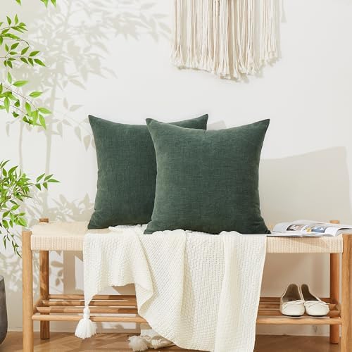 GAWAMAY Dark Green Chenille Throw Pillow Covers 18x18 Set of 2 - Image 5