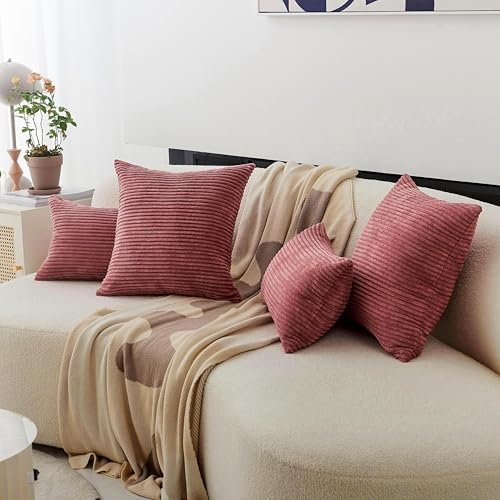 Home Brilliant Pillow Covers 22x22 Soft Cushion Covers Set of 2 Striped Velvet - Image 3