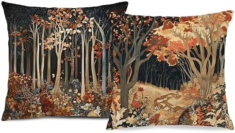 Rustic William Morris Inspired Autumn Forest Decor Throw Pillow Covers 18x18 by Unknown