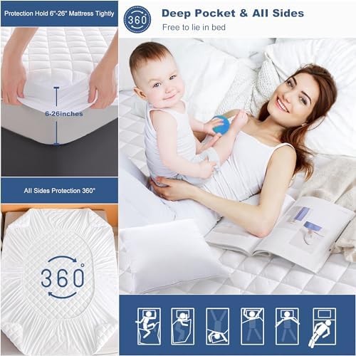 GRT Queen Waterproof Mattress Pad, Hollow Cotton Quilted Mattress Protector - Image 5