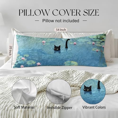 Black Cat Art Painting 20x54 Body Pillow Cover, Aesthetic Black Cat Decor Long - Image 2