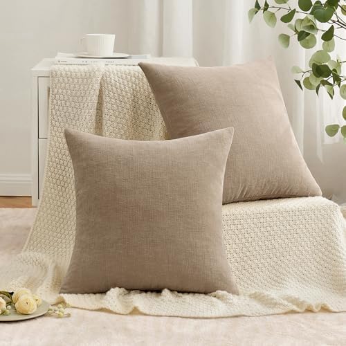 MIULEE Light Brown Chenille Couch Throw Pillow Covers - Image 4