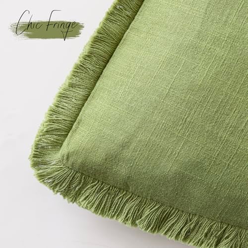 Foindtower Decorative Linen Fringe Throw Pillow Covers 22×22 Lush Green - Image 3