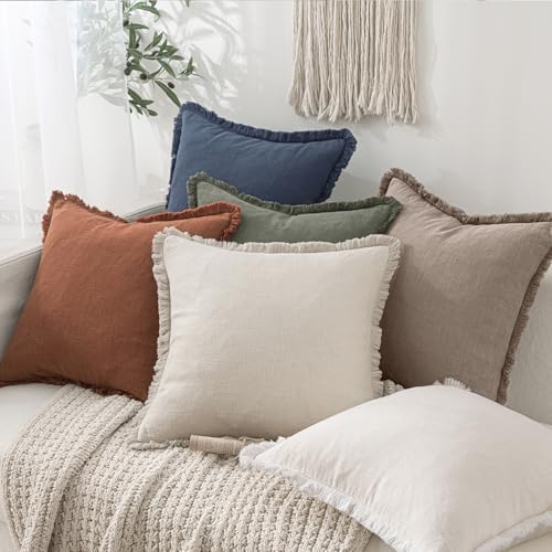MIULEE Linen Fringe Decorative Fall Euro Throw Pillow Covers Dune 22x22 - Image 6