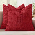 MIULEE Chenille Textured Throw Pillow Covers Red 16x16 Set of 2 by MIULEE