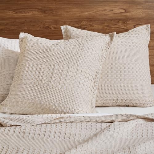PHF 100% Cotton Ruffle Waffle Weave Euro Sham Covers, 8 Pack 26" x 26" Bed - Image 2