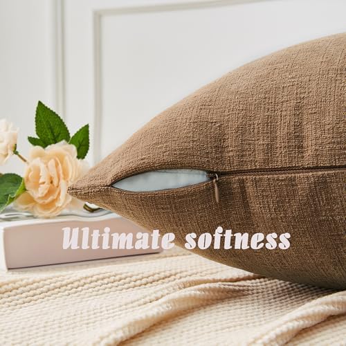 GAWAMAY Apricot Brown Chenille Throw Pillow Covers 18x18 Set of 2 - Image 6