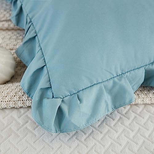 Dusty Blue Body Pillow Cover 20x54inches Long Pillowcase Ruffled Fringe Decor - Image 3