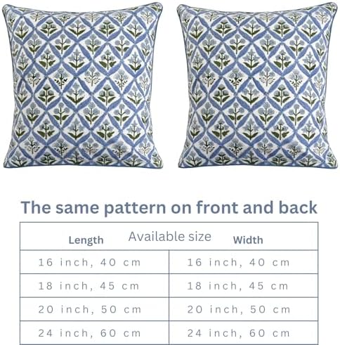 Ridhi Block Print Light Steel Blue Pillow Cover 24" x 24" Decorative Couch - Image 5