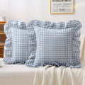 Dusty Blue Gingham Throw Pillow Covers 20x20, Ruffle Trim by Jilboo