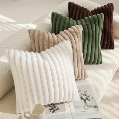 decorUhome Fall Faux Fur Throw Pillow Covers 24x24 Set of 2 Olive Green - Image 5