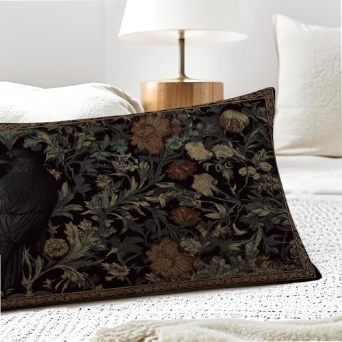 Gothic Moody Floral Raven 20x54 Body Pillow Cover, Dark Academia Room Decor - Image 5